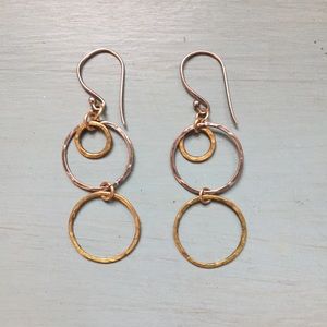 Artist-made silver and gold circle earrings